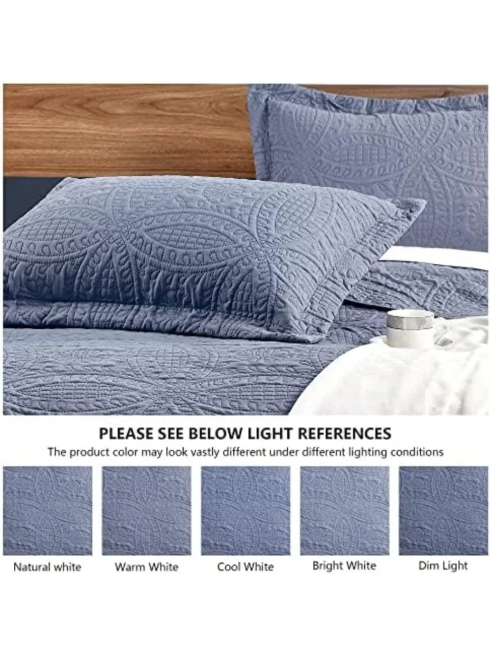 Blue Queen Bedspread Set - Soft Lightweight Summer Quilt & Pillow Shams - Modern